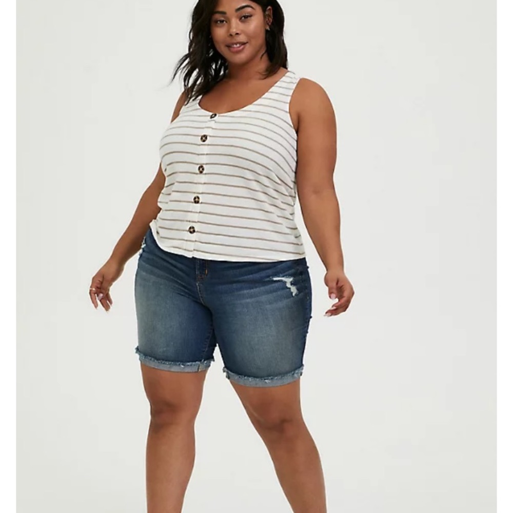 TORRID IVORY & TAUPE STRIPE BUTTON TANK TORRID SIZE 00